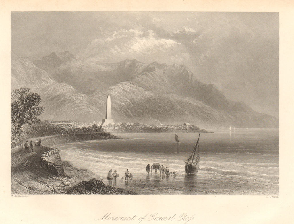 Robert Ross monument, Rostrevor. Burned down White House. Northern Ireland 1843